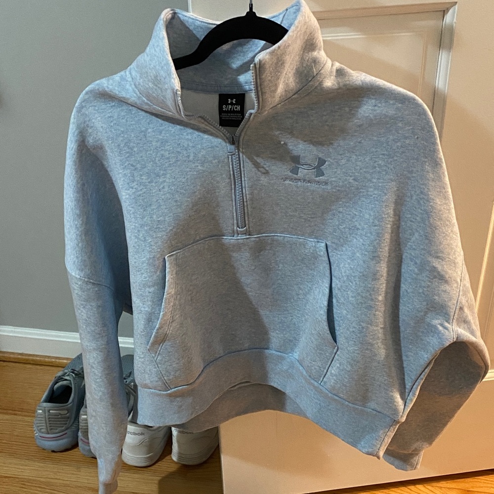 Cropped Under Armour Heather Gray Quarter-Zip Pullover
